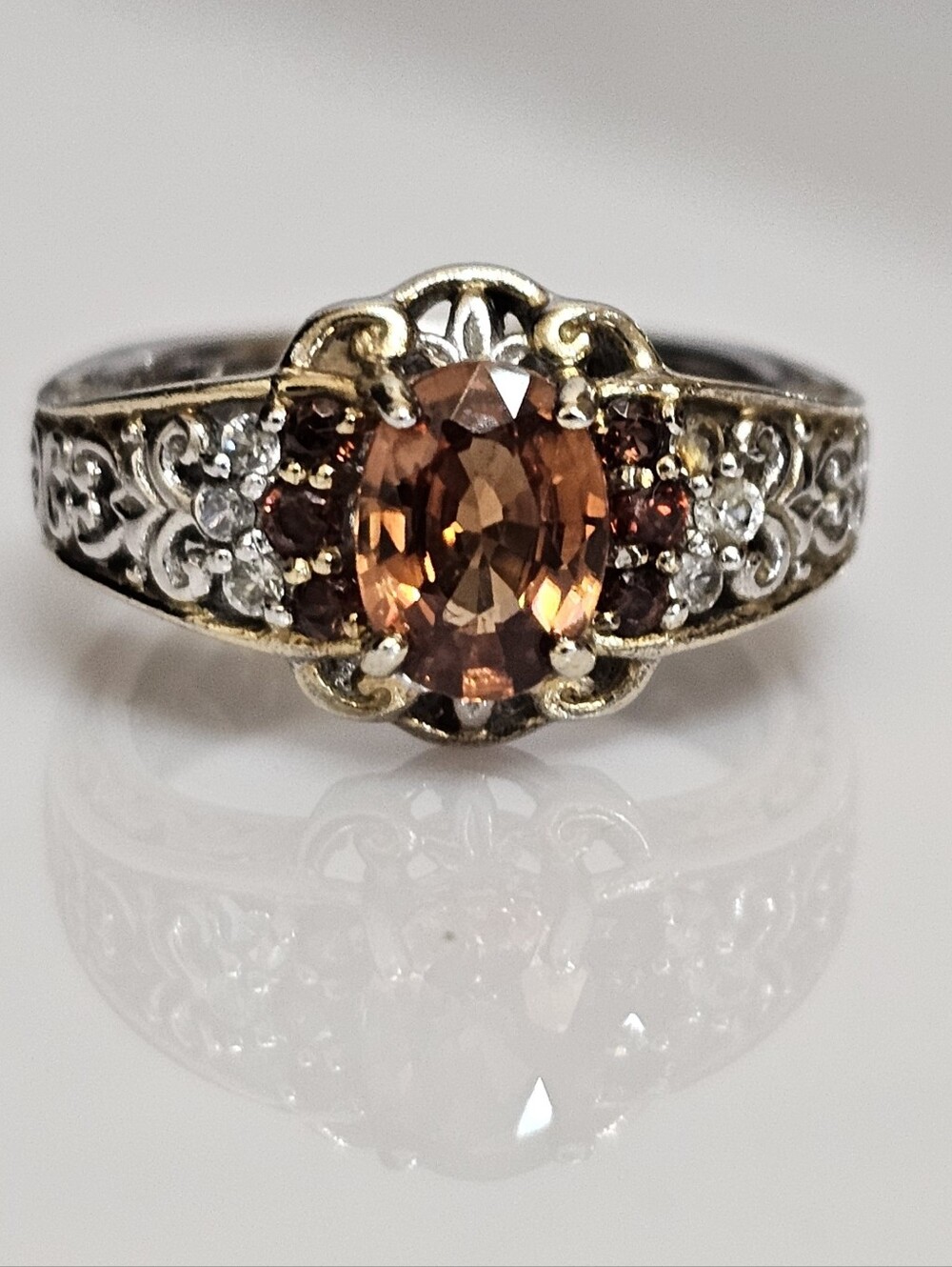 Rare Andalusite & Orange Sapphire Ring Palladium Sterling Silver 18K Sz 6!